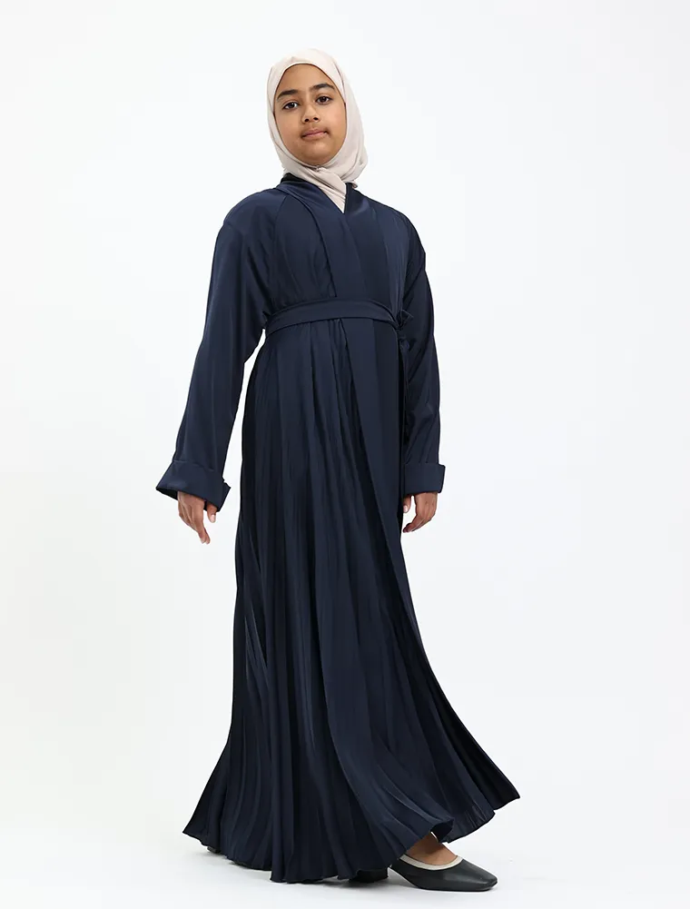 Girls Navy Pleated Silhouette Abaya